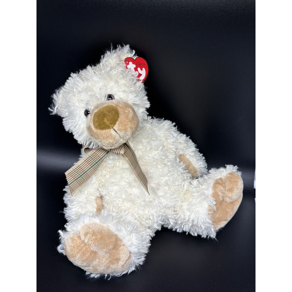 Ty Classic Belvedere The Cream Colored Bear with Plaid Ribbon Medium 10" - Picture 1 of 4